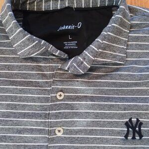 Johnnie O New York Yankees size Large Gray performance polo striped